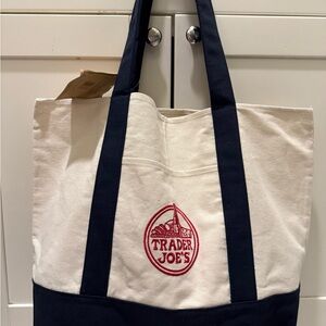 Trader Joe's Navy and Cream Tote Bag NWT